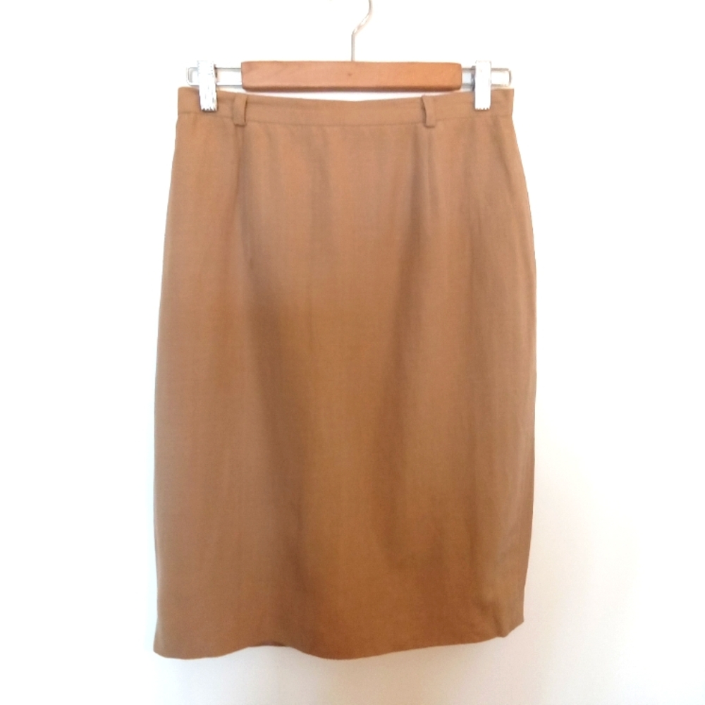 Ron Leal Women's Designer Tan Silk and Linen Tan Pencil Skirt Size 8